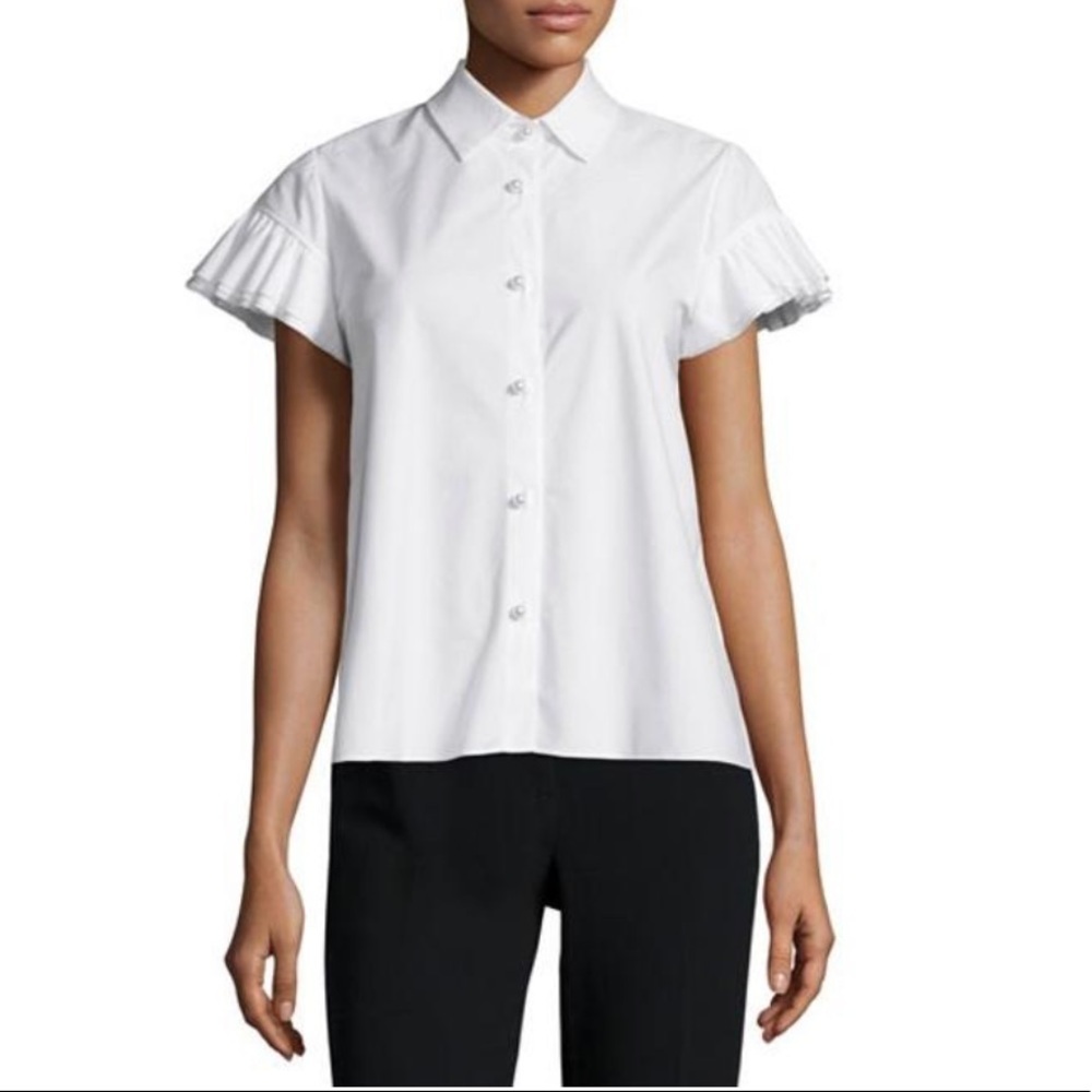Co Ruffle Sleeve Poplin Blouse